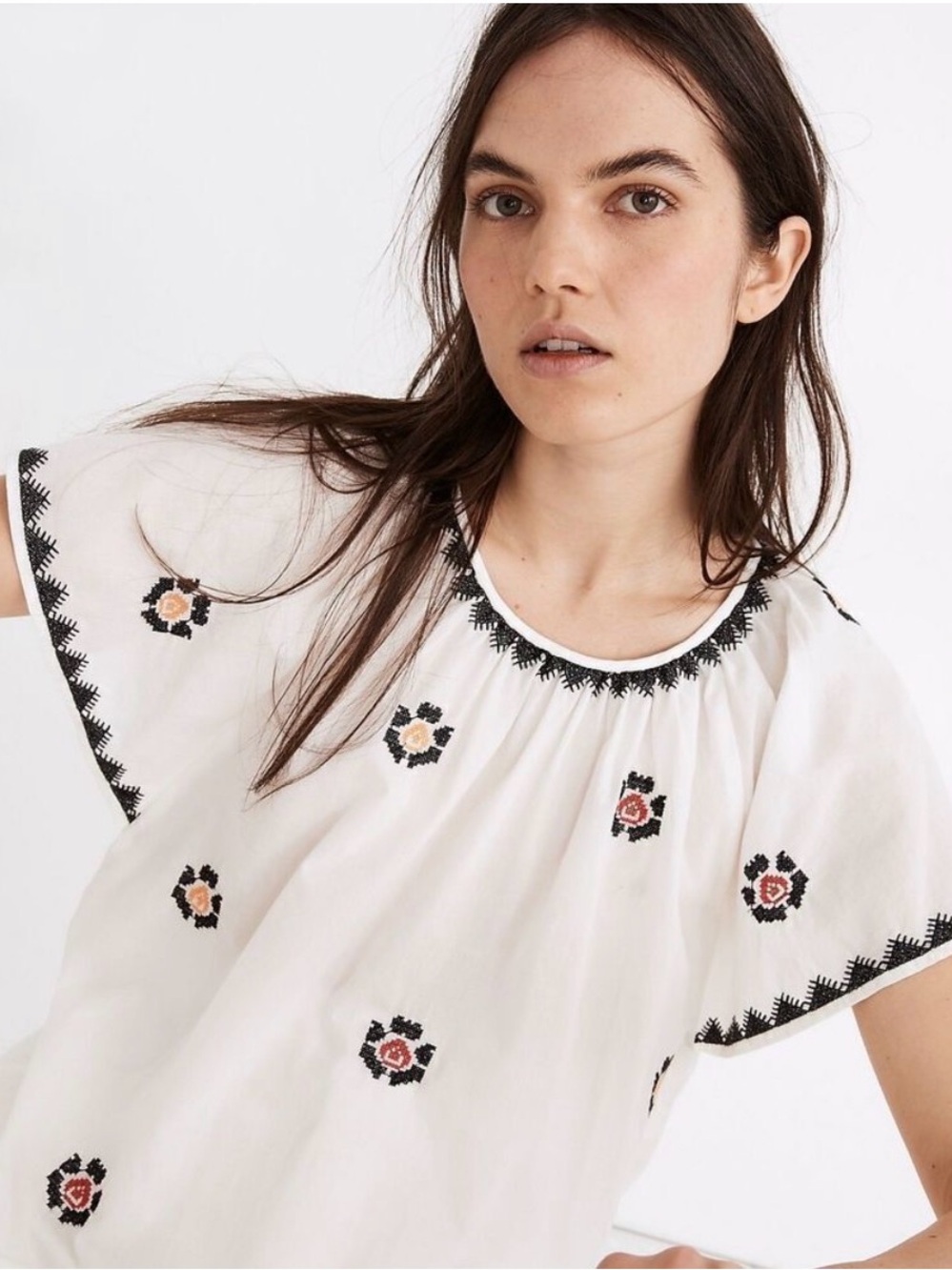 Madewell Embroidered Flutter-Sleeve Top Size small